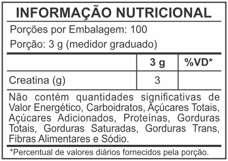 Tabela nutricional - Creatina Nutri in Time